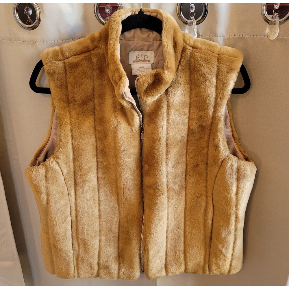 Vtg EP Pro Women Vest Medium Brown Faux Fur Jacket Sleeveless Western Y2K 15752